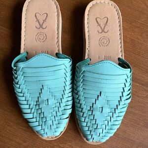 Turquoise Woven Slip-On Sandals